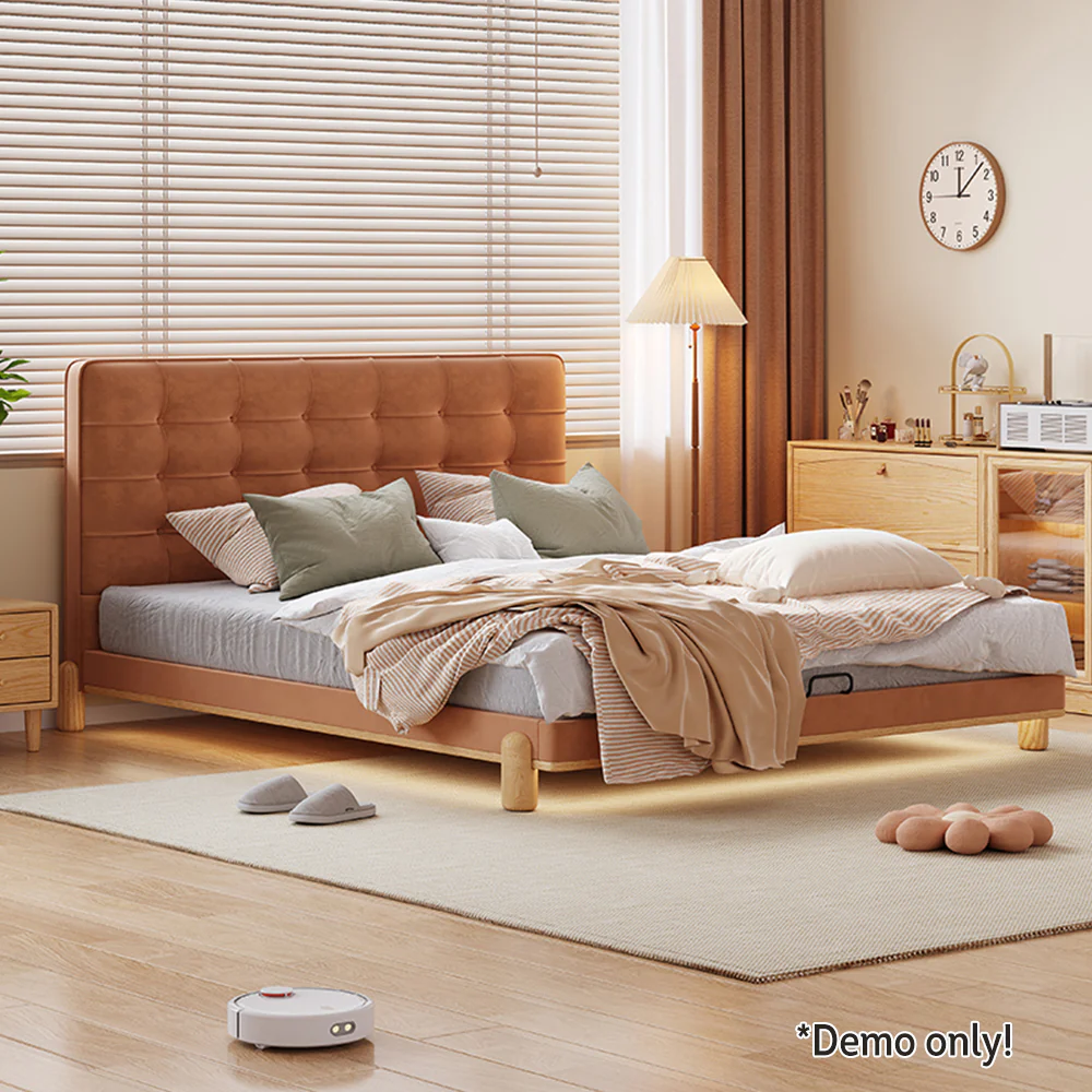 LIVARA SM1055 150/180cm Length Baby Velvet Fabric Bed With Two Bedside Tables - Brown - Image 3