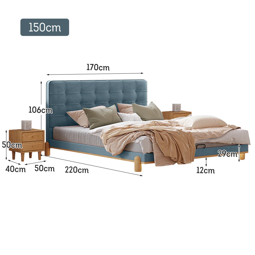 LIVARA SM1055 150/180cm Length Baby Velvet Fabric Bed With Two Bedside Tables - Blue - Image 6