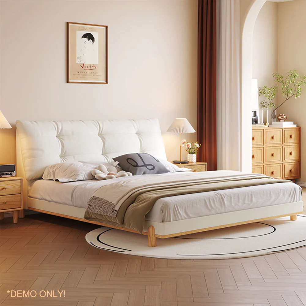 LIVARA SM1057 150/180cm Length Baby Velvet Fabric Bed With Two Bedside Tables - White - Image 3