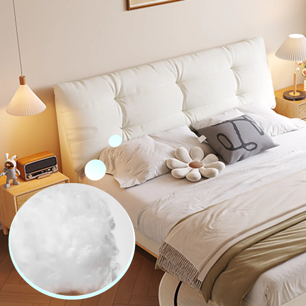 LIVARA SM1057 150/180cm Length Baby Velvet Fabric Bed With Two Bedside Tables - White - Image 6