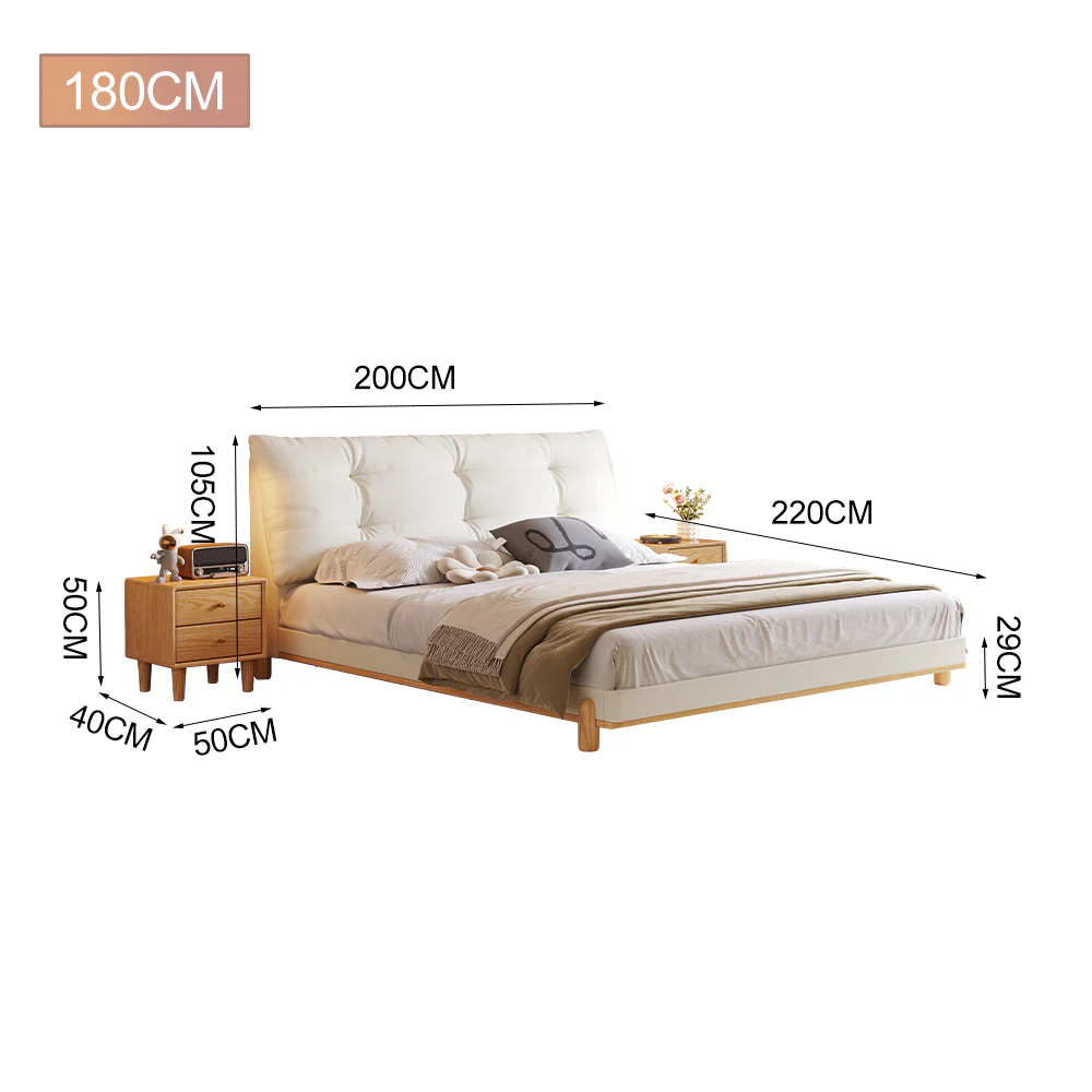 LIVARA SM1057 150/180cm Length Baby Velvet Fabric Bed With Two Bedside Tables - White - Image 7