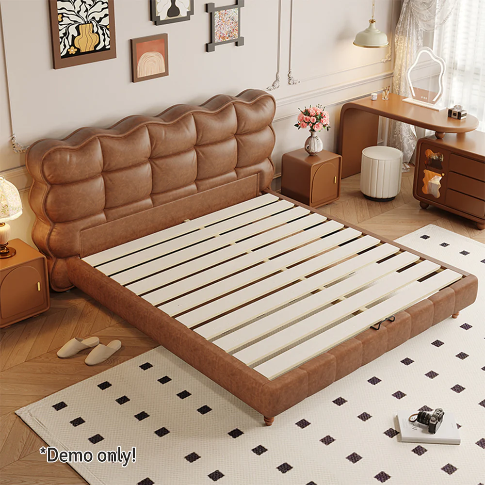 LIVARA Model-1060 150cm/180cm Waxed Leather Fabric Bed Solid Wood Frame - Image 3