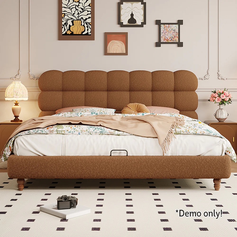 LIVARA Model-1062 150cm/180cm Lambswool Fabric Bed Solid Wood Frame - Image 3