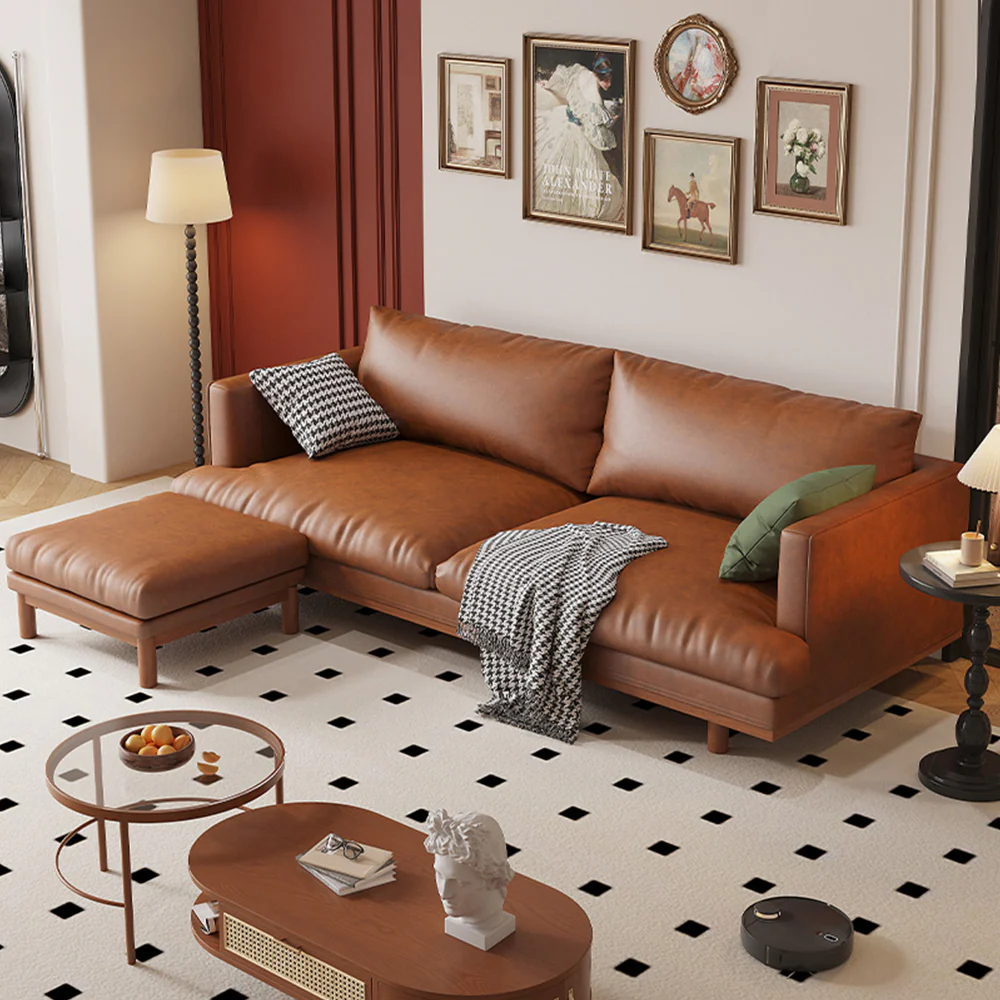 LIVARA 220cm Length Oil Waxed Leather Fabric Sofa Solid Wood Frame - Image 2