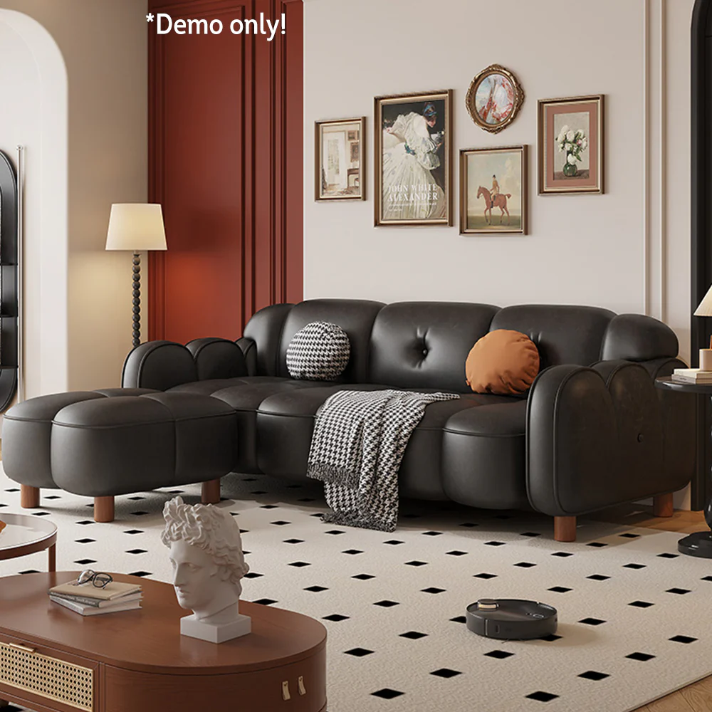 LIVARA 260cm/290cm/330cm Length Oil Waxed Leather Fabric Sofa Solid Wood Frame - Image 5