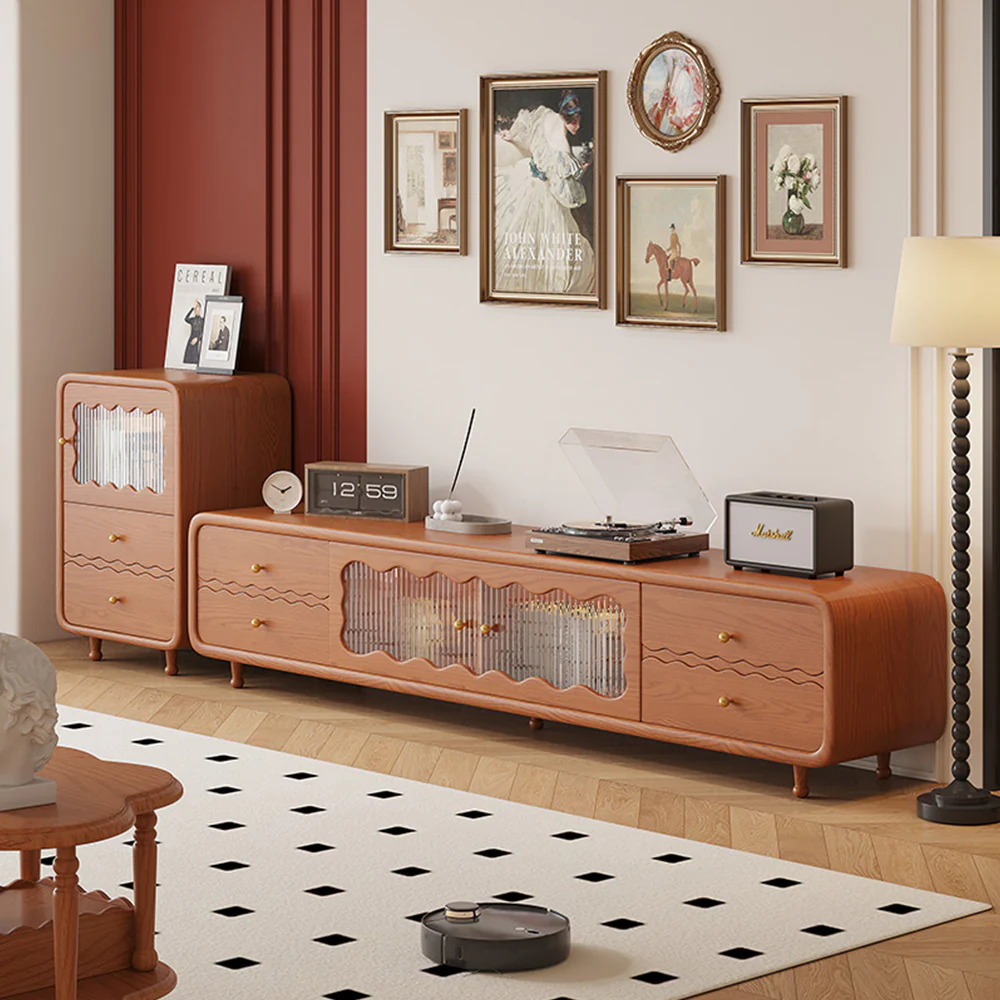 LIVARA Vintage-Style Solid Wood TV Cabinet/Sideboard - Walnut - Image 2