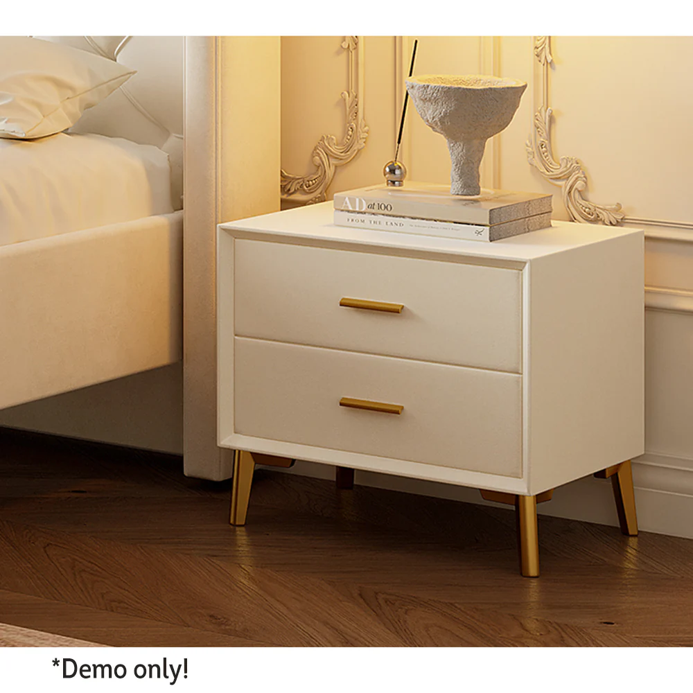 LIVARA SM1907 150/180cm Velvet Fabric Bed With Two Bedside Tables - Beige - Image 5