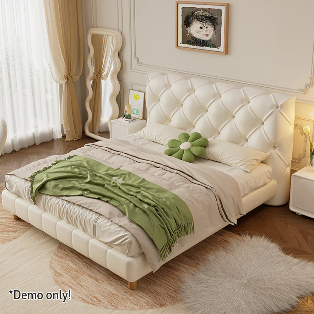 LIVARA 636B Bed – 150/180cm Cat Claw Resistant Leather Fabric, Durable Solid Frame, Modern Style, Comfortable Design - White - Image 3