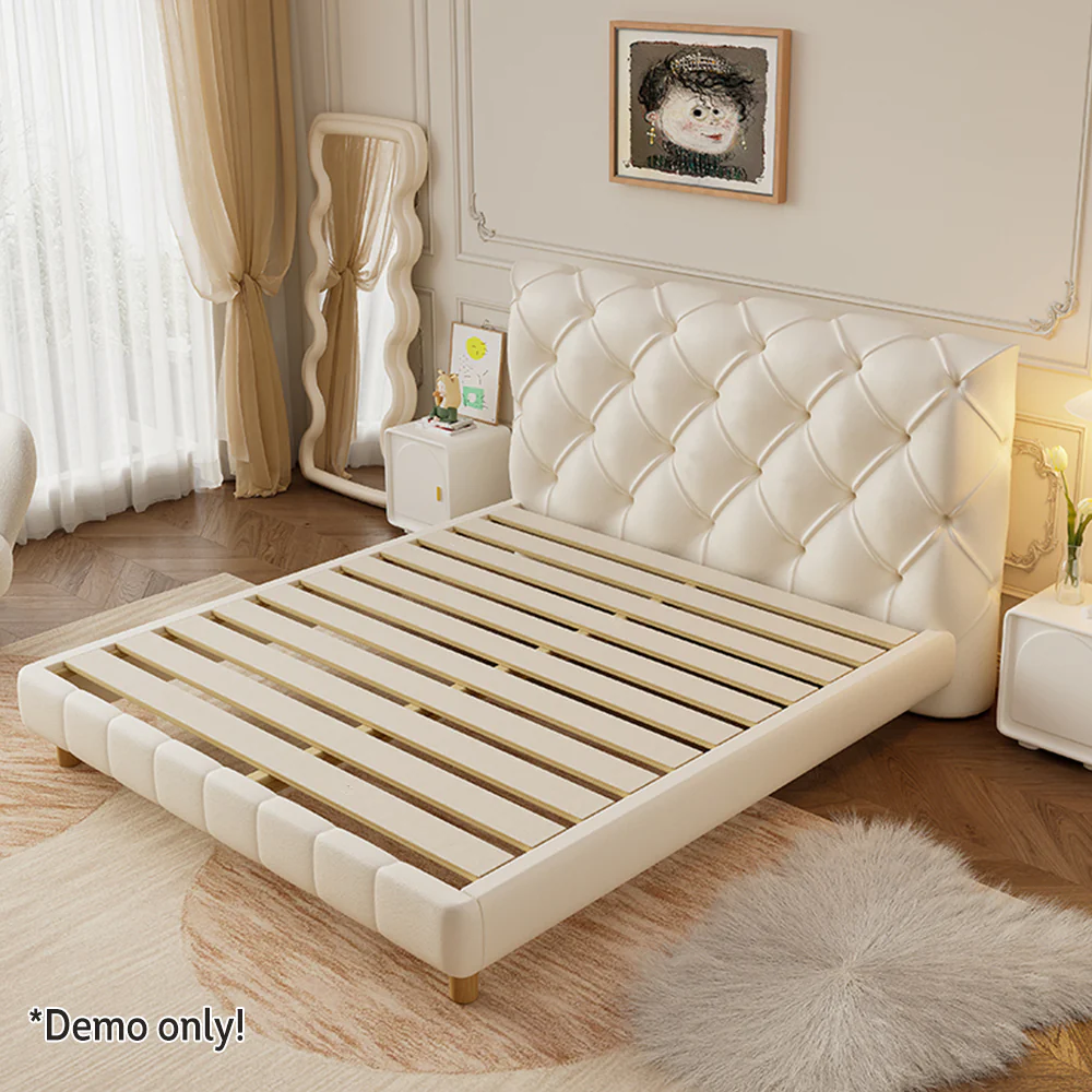 LIVARA 636B Bed – 150/180cm Cat Claw Resistant Leather Fabric, Durable Solid Frame, Modern Style, Comfortable Design - White - Image 4