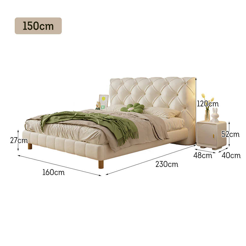 LIVARA 636B Bed – 150/180cm Cat Claw Resistant Leather Fabric, Durable Solid Frame, Modern Style, Comfortable Design - White - Image 8