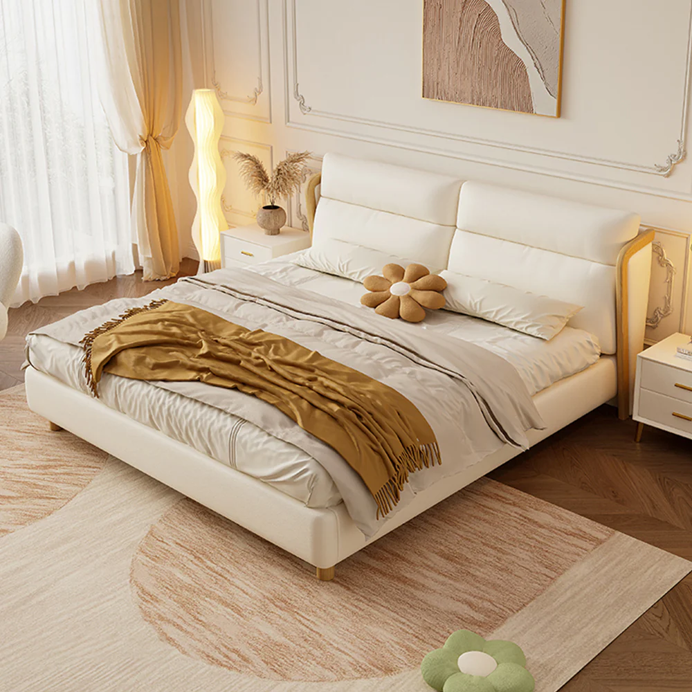 LIVARA SM803 150/180cm Cat Claw Leather Fabric Bed With Two Bedside Tables - Beige - Image 2