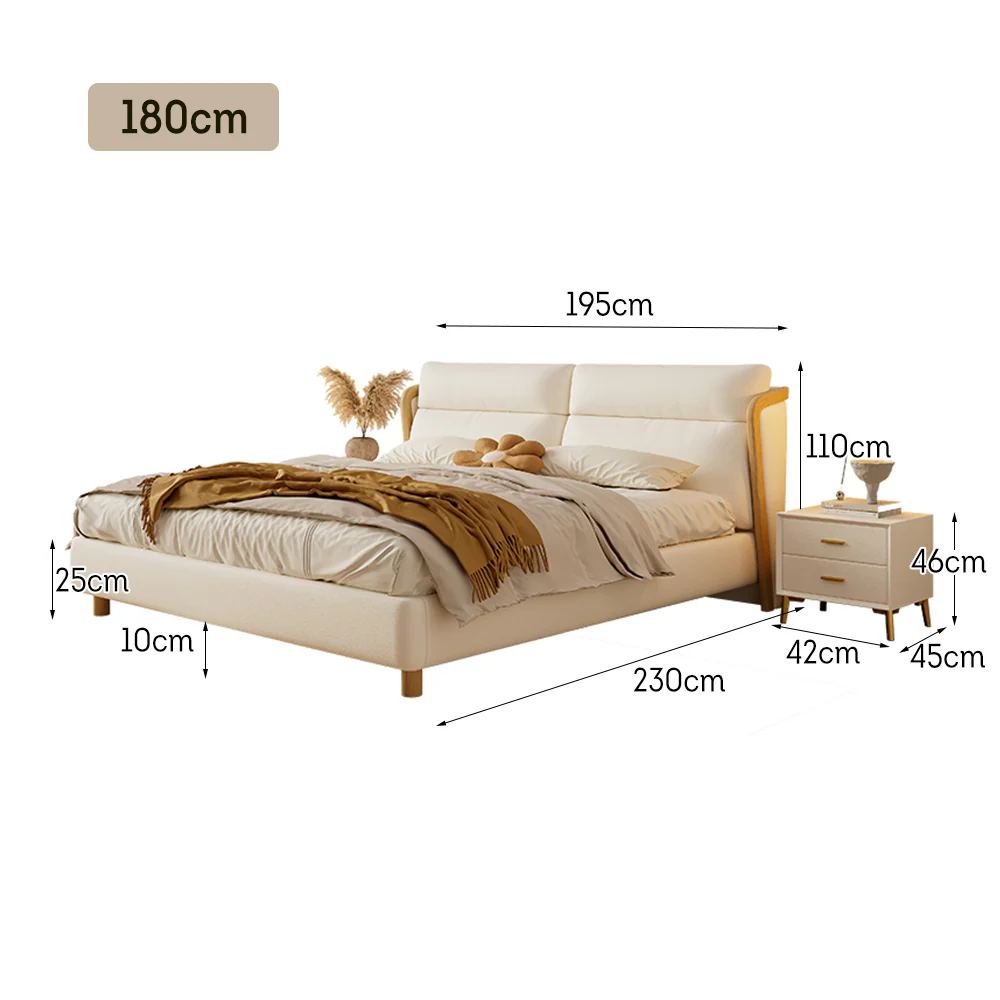 LIVARA SM803 150/180cm Cat Claw Leather Fabric Bed With Two Bedside Tables - Beige - Image 8