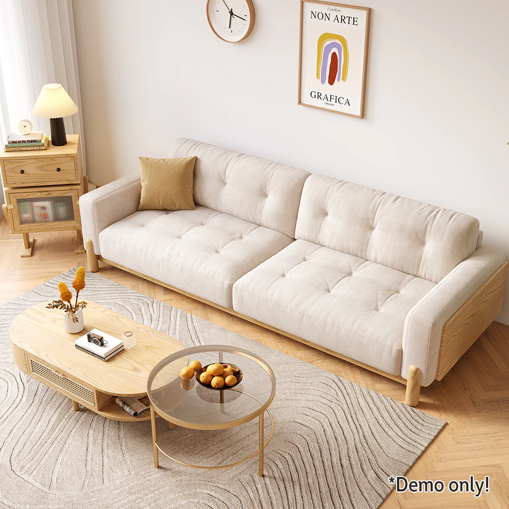 LIVARA SM811 180/210/240/280cm Length Corduroy Fabric Sofa Solid Wood Frame - Beige - Image 3