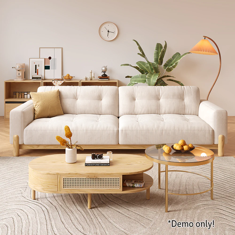 LIVARA SM811 180/210/240/280cm Length Corduroy Fabric Sofa Solid Wood Frame - Beige - Image 4