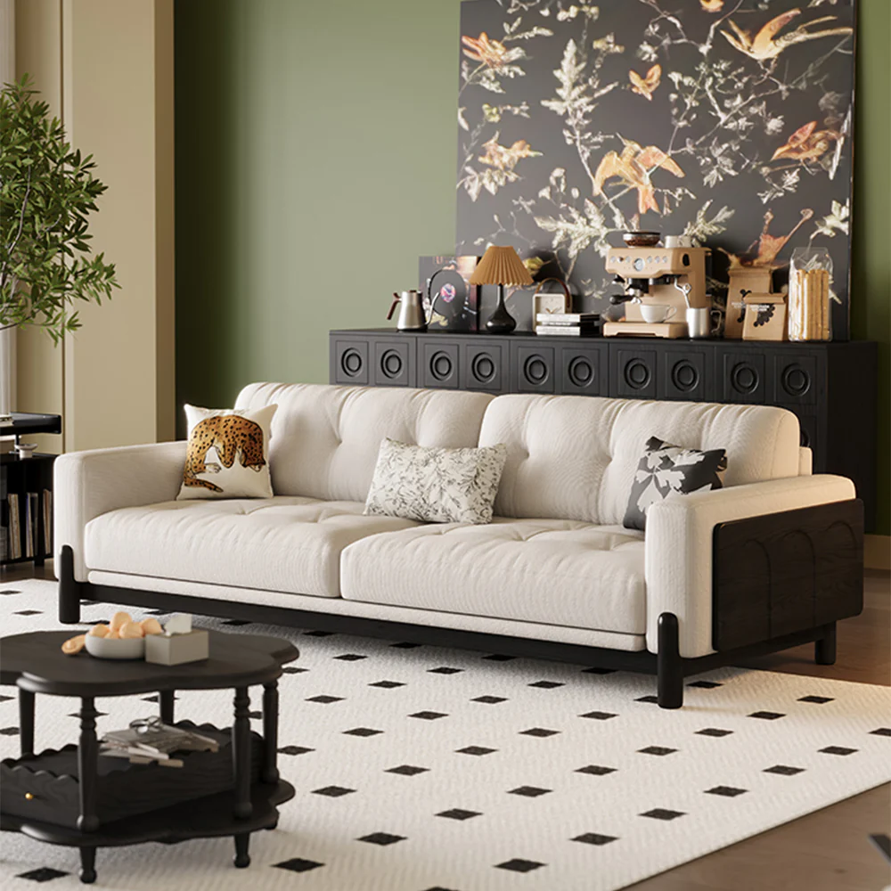 LIVARA 8112 Vintage-style Series 180-280cm Sofa With Throw Pillows - Black - Image 4