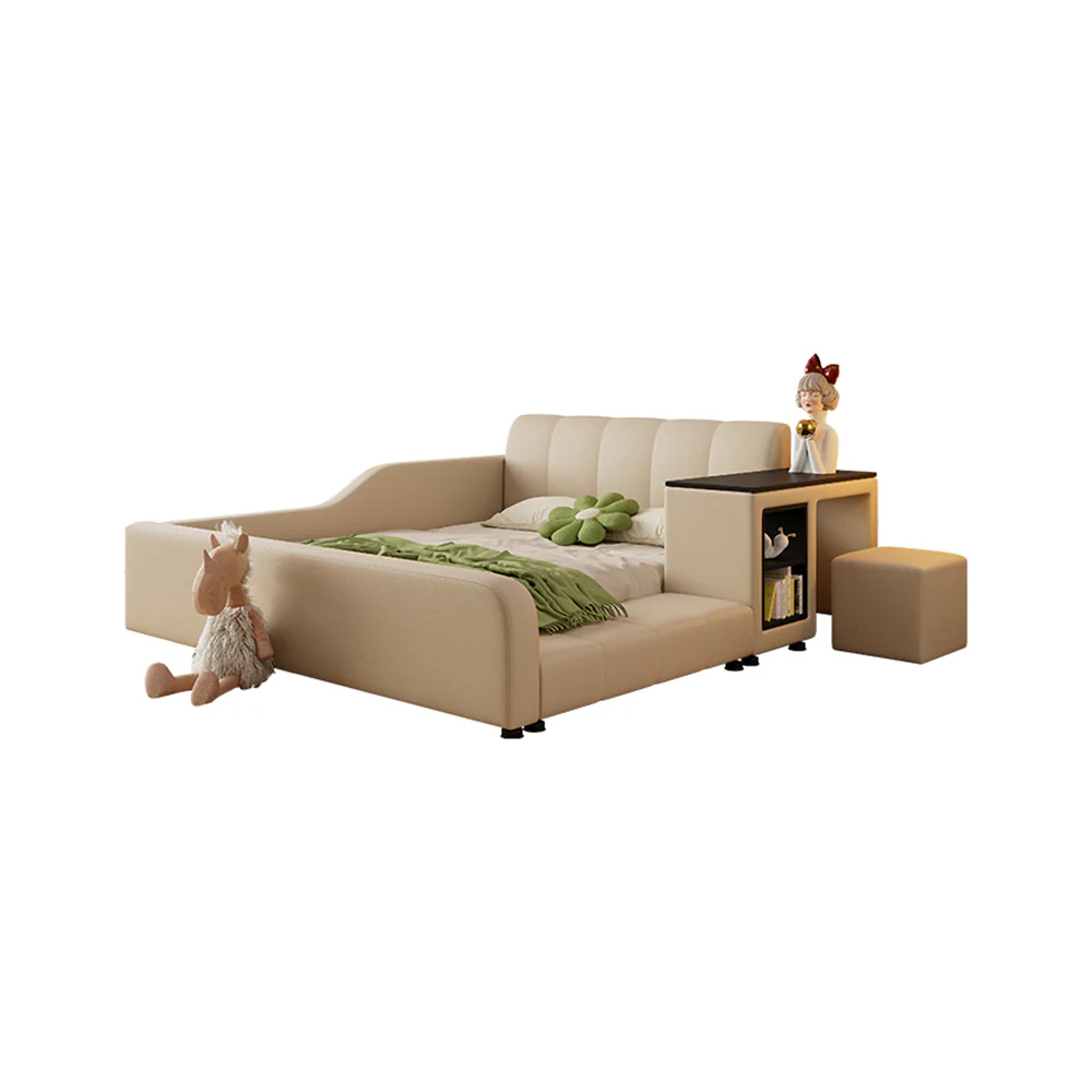 LIVARA SM901 120/135/150/180cm Lengrh Eco-friendly Leather Bed With Bookshelf - Beige