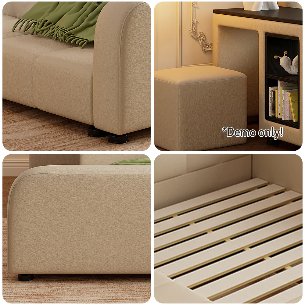 LIVARA SM901 120/135/150/180cm Lengrh Eco-friendly Leather Bed With Bookshelf - Beige - Image 10