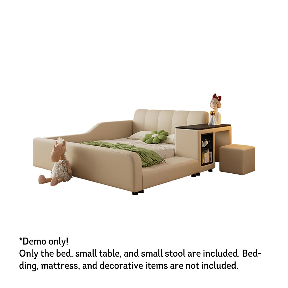 LIVARA SM901 120/135/150/180cm Lengrh Eco-friendly Leather Bed With Bookshelf - Beige - Image 11