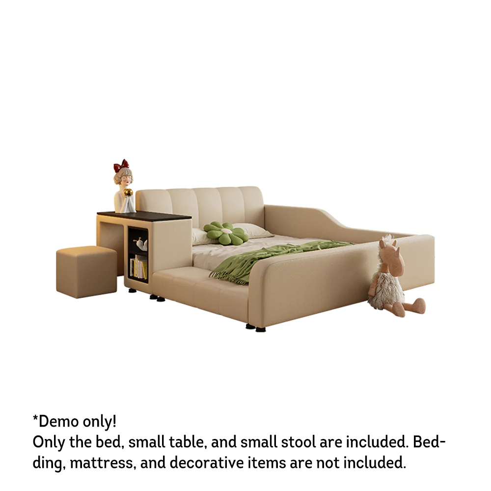 LIVARA SM901 120/135/150/180cm Lengrh Eco-friendly Leather Bed With Bookshelf - Beige - Image 12