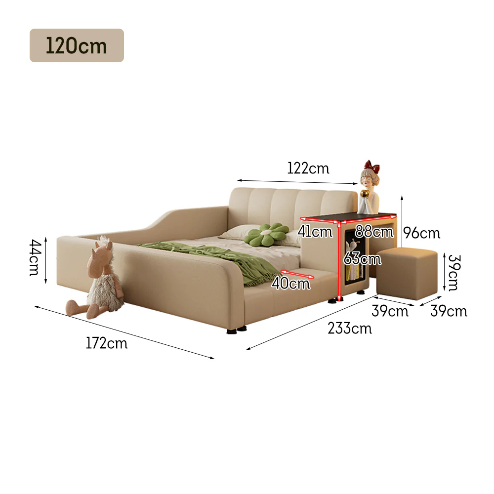 LIVARA SM901 120/135/150/180cm Lengrh Eco-friendly Leather Bed With Bookshelf - Beige - Image 13