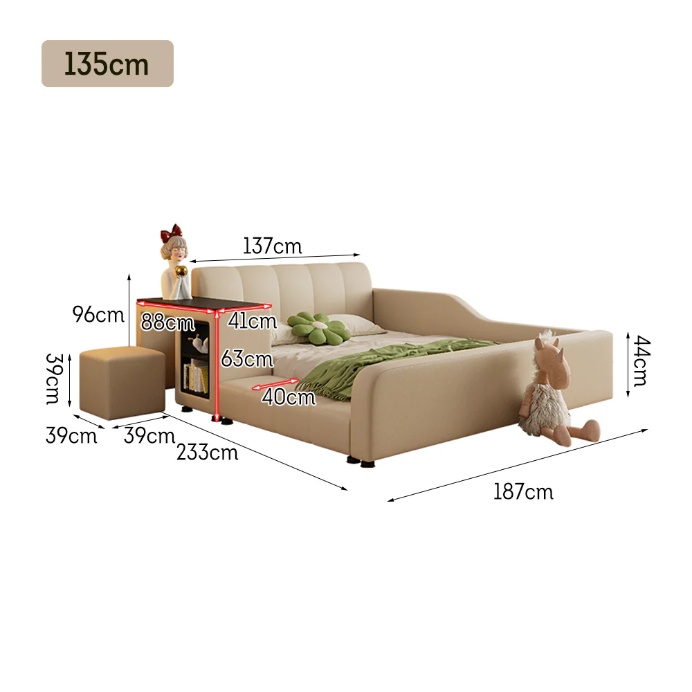 LIVARA SM901 120/135/150/180cm Lengrh Eco-friendly Leather Bed With Bookshelf - Beige - Image 15