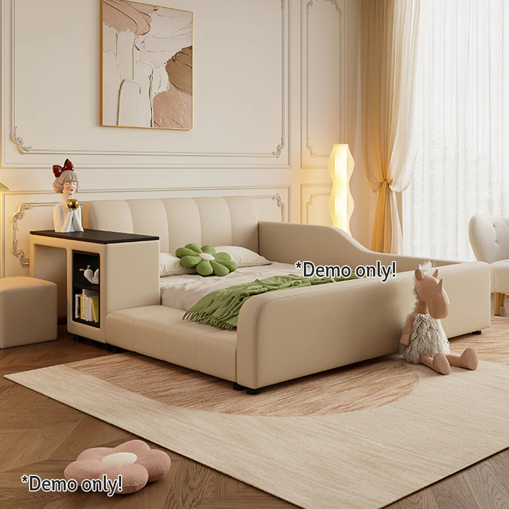 LIVARA SM901 120/135/150/180cm Lengrh Eco-friendly Leather Bed With Bookshelf - Beige - Image 6