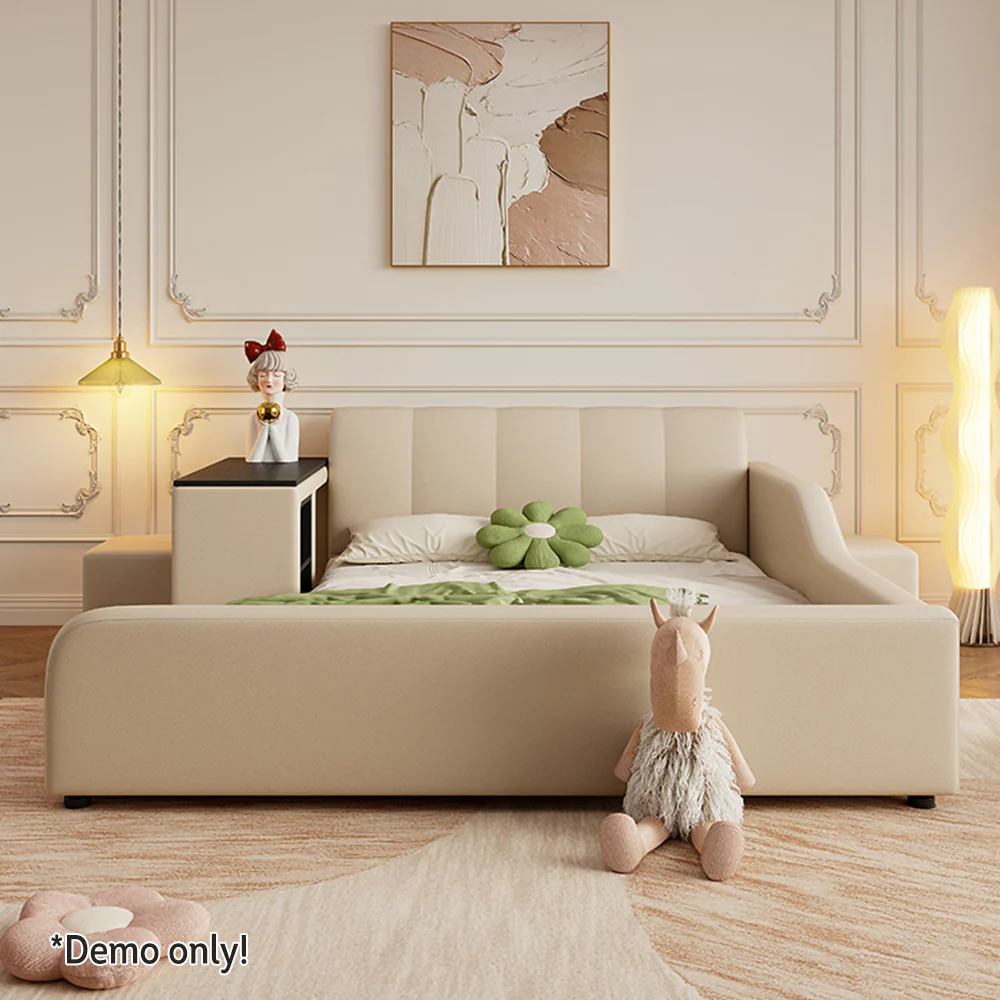 LIVARA SM901 120/135/150/180cm Lengrh Eco-friendly Leather Bed With Bookshelf - Beige - Image 8