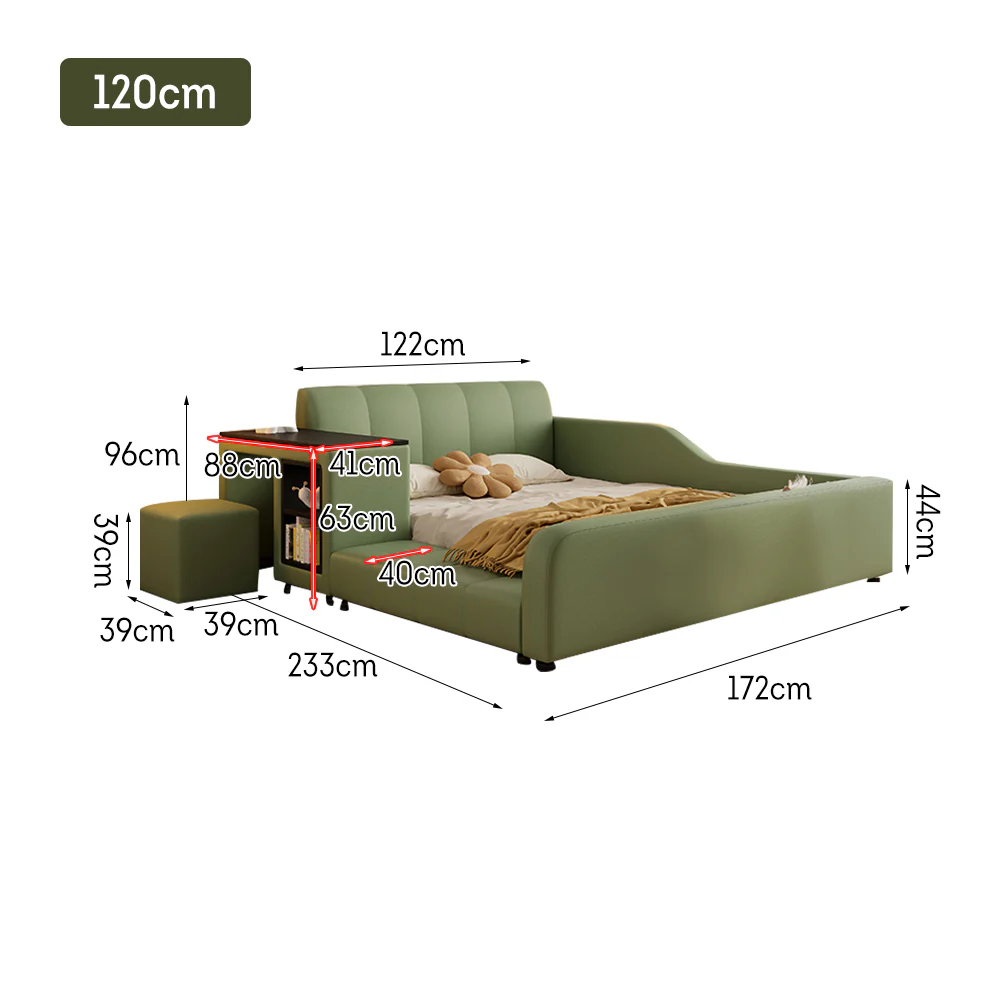 LIVARA SM901 120/135/150/180cm Lengrh Eco-friendly Leather Bed With Bookshelf - Green - Image 11