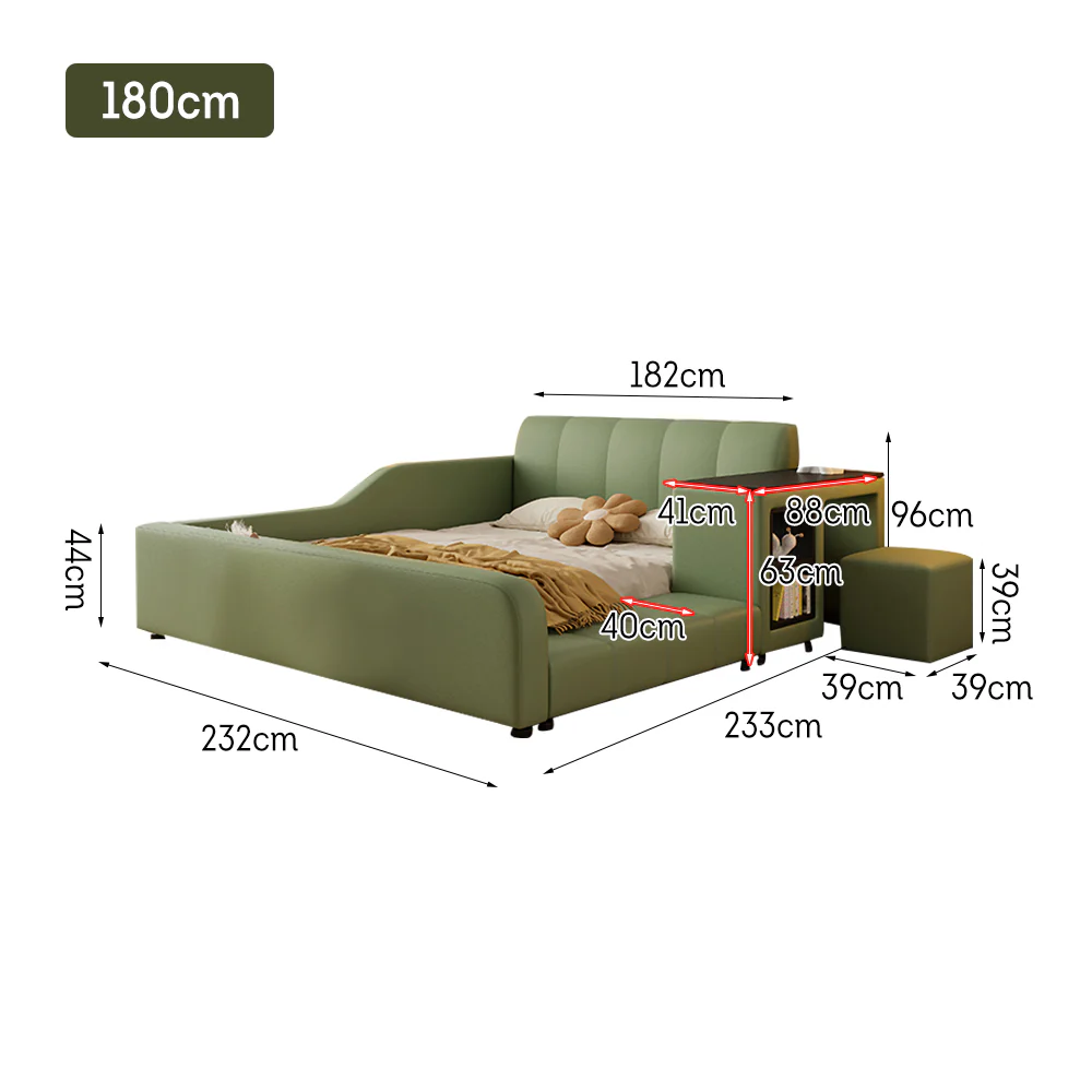 LIVARA SM901 120/135/150/180cm Lengrh Eco-friendly Leather Bed With Bookshelf - Green - Image 18