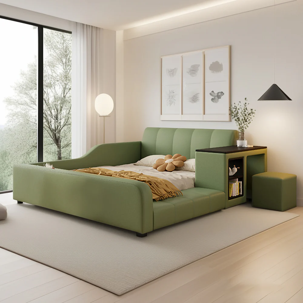 LIVARA SM901 120/135/150/180cm Lengrh Eco-friendly Leather Bed With Bookshelf - Green - Image 2