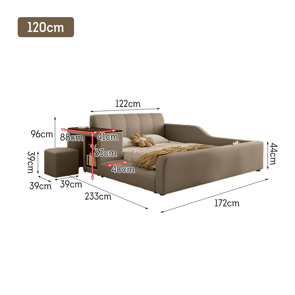 LIVARA SM901 120/135/150/180cm Lengrh Eco-friendly Leather Bed With Bookshelf - Grey - Image 11