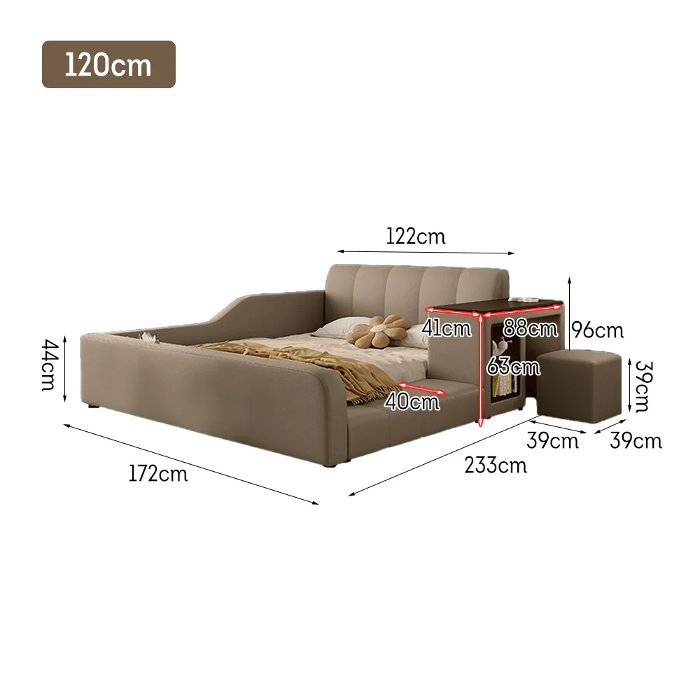 LIVARA SM901 120/135/150/180cm Lengrh Eco-friendly Leather Bed With Bookshelf - Grey - Image 12