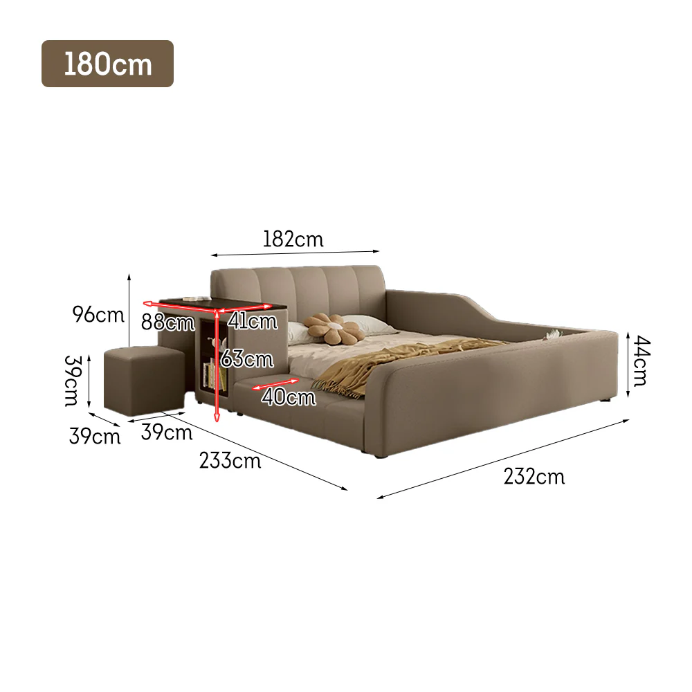 LIVARA SM901 120/135/150/180cm Lengrh Eco-friendly Leather Bed With Bookshelf - Grey - Image 17
