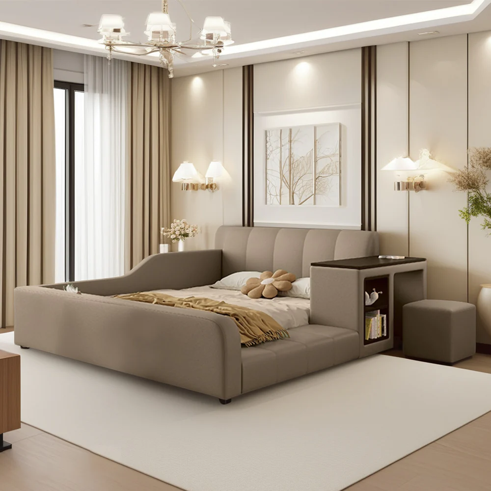 LIVARA SM901 120/135/150/180cm Lengrh Eco-friendly Leather Bed With Bookshelf - Grey - Image 2