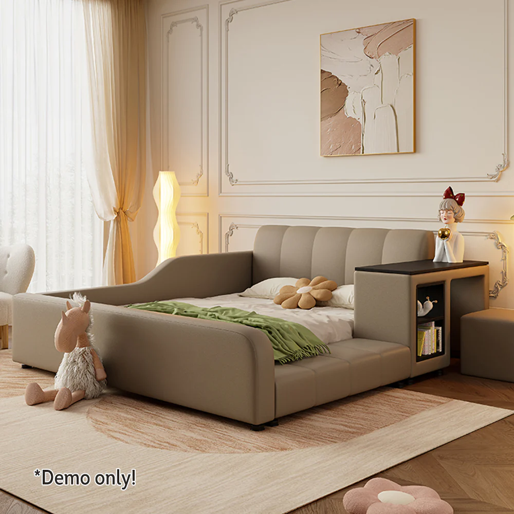LIVARA SM901 120/135/150/180cm Lengrh Eco-friendly Leather Bed With Bookshelf - Grey - Image 3