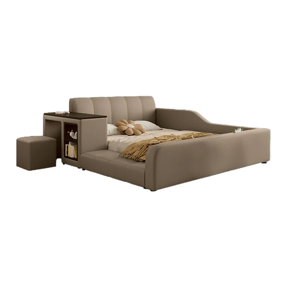 LIVARA SM901 120/135/150/180cm Lengrh Eco-friendly Leather Bed With Bookshelf - Grey - Image 4