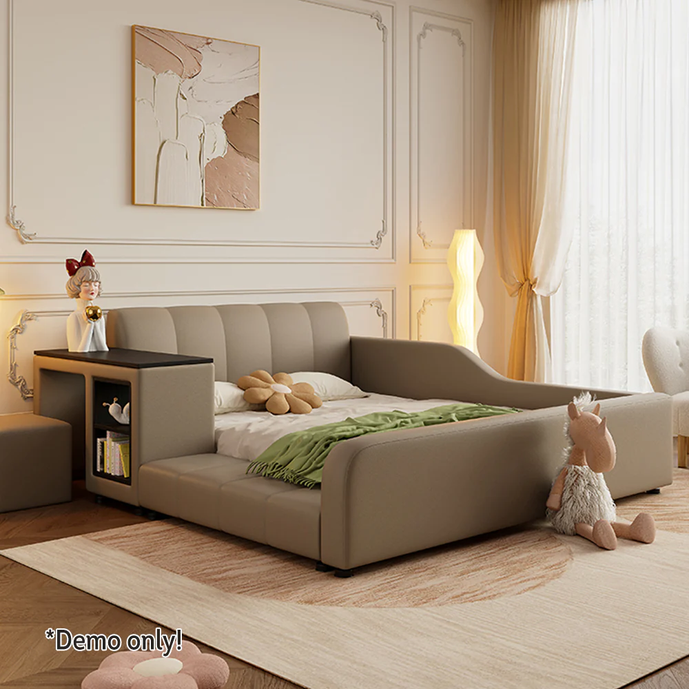 LIVARA SM901 120/135/150/180cm Lengrh Eco-friendly Leather Bed With Bookshelf - Grey - Image 5