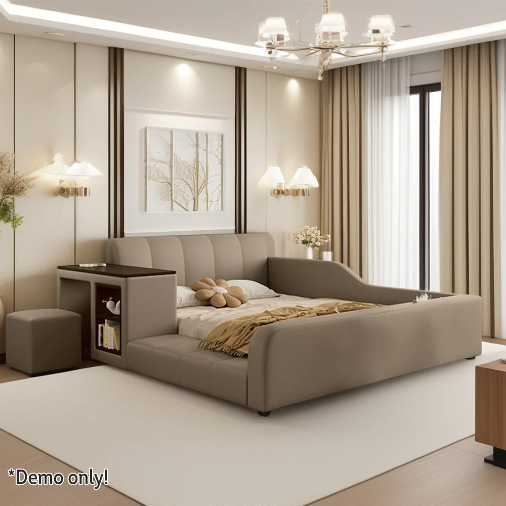 LIVARA SM901 120/135/150/180cm Lengrh Eco-friendly Leather Bed With Bookshelf - Grey - Image 6