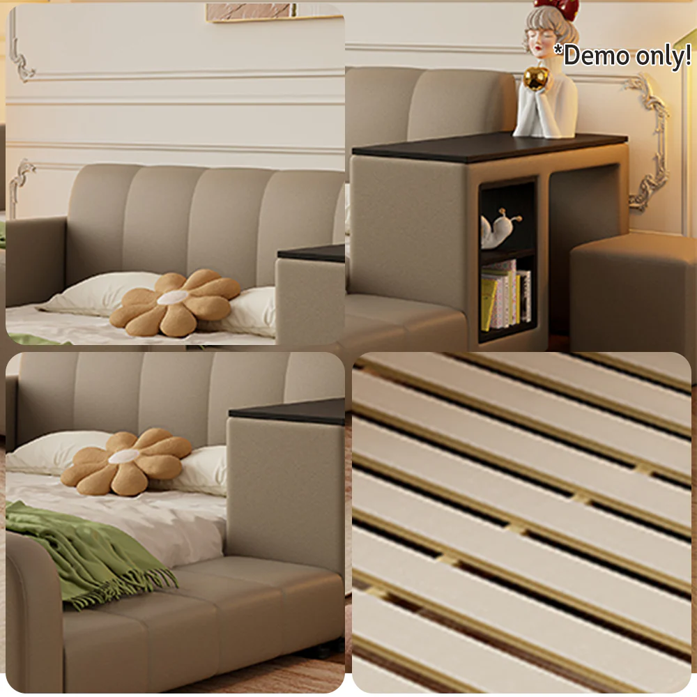 LIVARA SM901 120/135/150/180cm Lengrh Eco-friendly Leather Bed With Bookshelf - Grey - Image 7