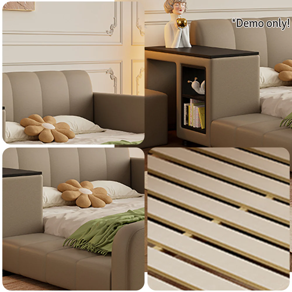 LIVARA SM901 120/135/150/180cm Lengrh Eco-friendly Leather Bed With Bookshelf - Grey - Image 8