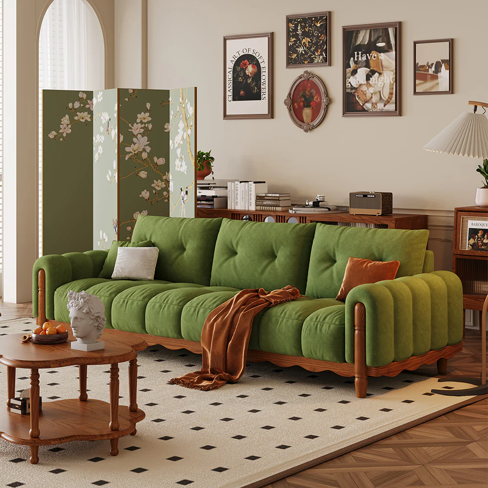 LIVARA 908 Vintage Style Velvet Sofa 180-280cm With Throw Pillows - Image 4