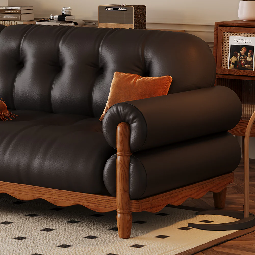 LIVARA 918 Vintage Style Oil Wax Leather Sofa 180-280cm With Throw Pillows - Image 5