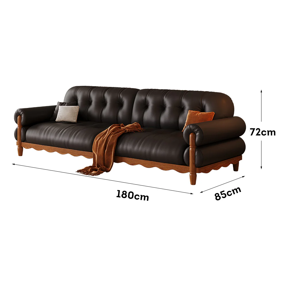 LIVARA 918 Vintage Style Oil Wax Leather Sofa 180-280cm With Throw Pillows - Image 6