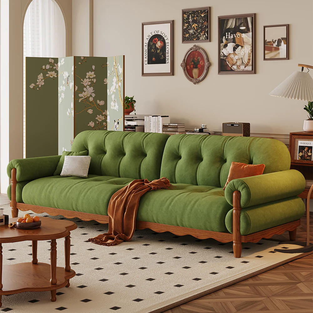 LIVARA 918 Vintage Style Velvet Sofa 180-280cm With Throw Pillows - Image 4