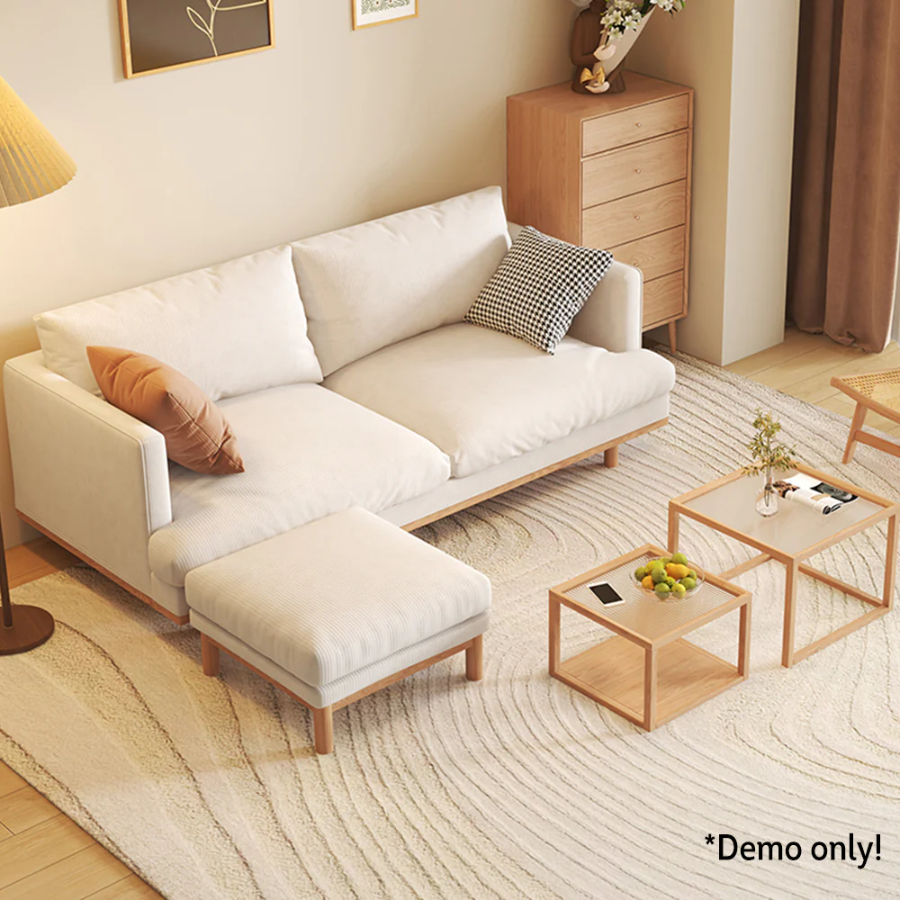 LIVARA HXSF01 Corduroy Fabric Sofa/Footstool Solid Wood Frame - Image 3