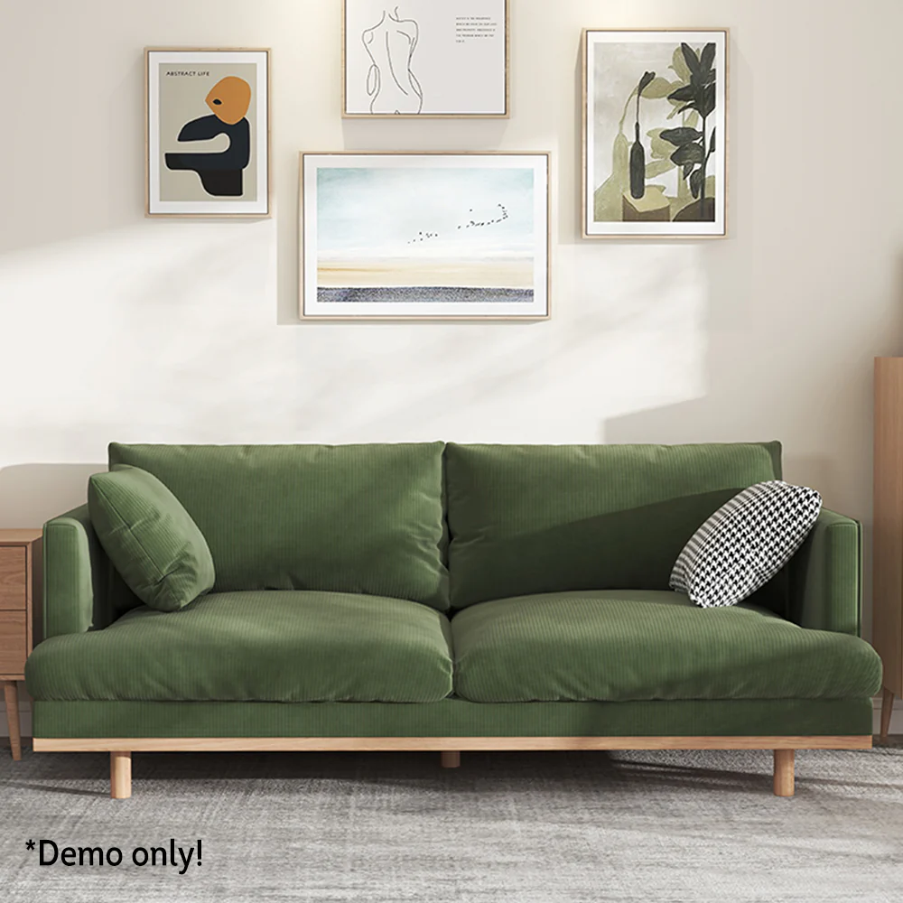 LIVARA HXSF01 Corduroy Fabric Sofa/Footstool Solid Wood Frame - Image 5