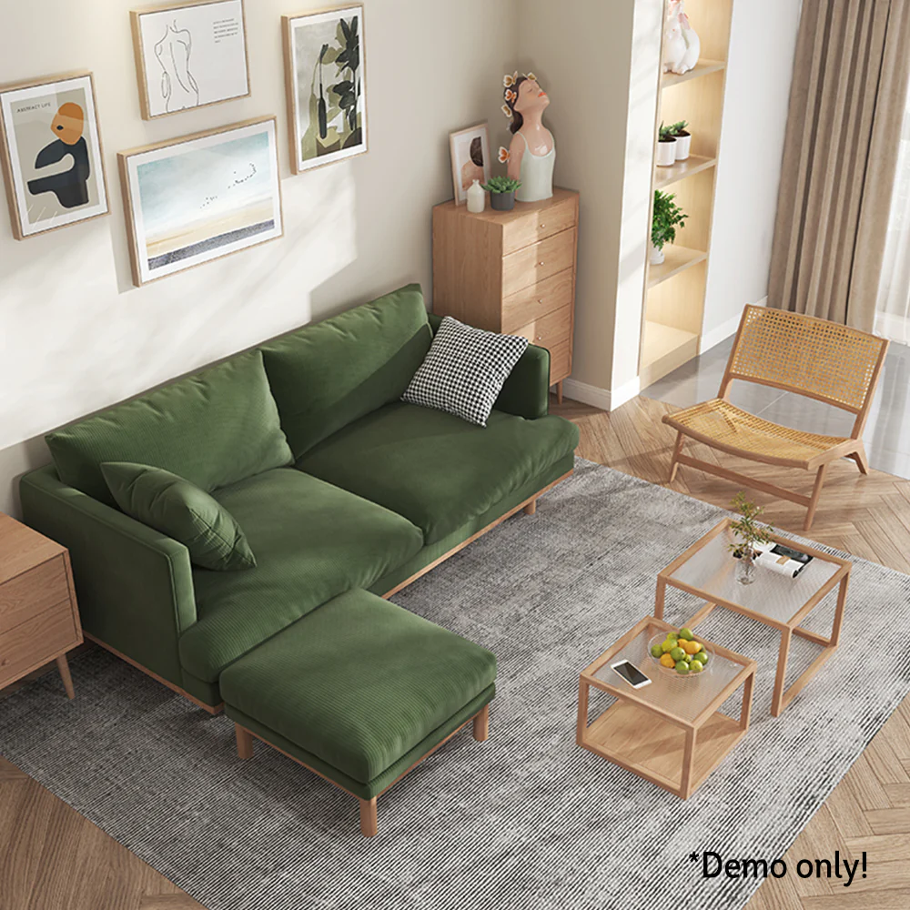 LIVARA HXSF01 Corduroy Fabric Sofa/Footstool Solid Wood Frame - Image 6