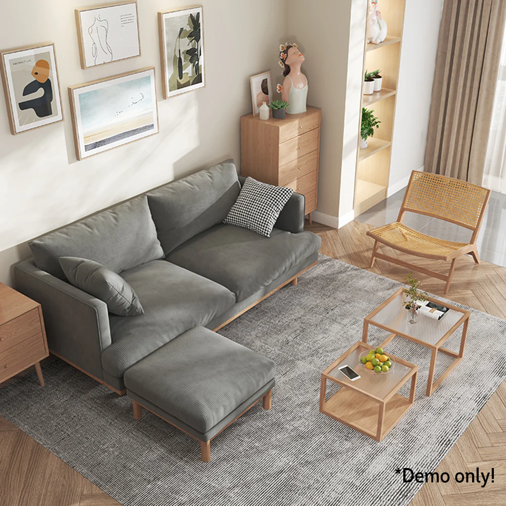 LIVARA HXSF01 Corduroy Fabric Sofa/Footstool Solid Wood Frame - Image 9