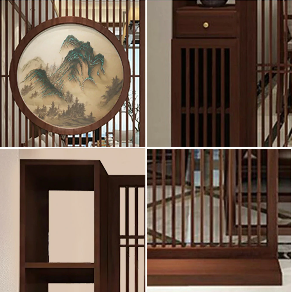 LIVARA Asian Style Walnut Wood Room Divider, Mountain Scenery Design, Elegant Privacy Screen for Home Decor - Image 3