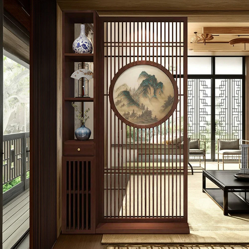 LIVARA Asian Style Walnut Wood Room Divider, Mountain Scenery Design, Elegant Privacy Screen for Home Decor - Image 4